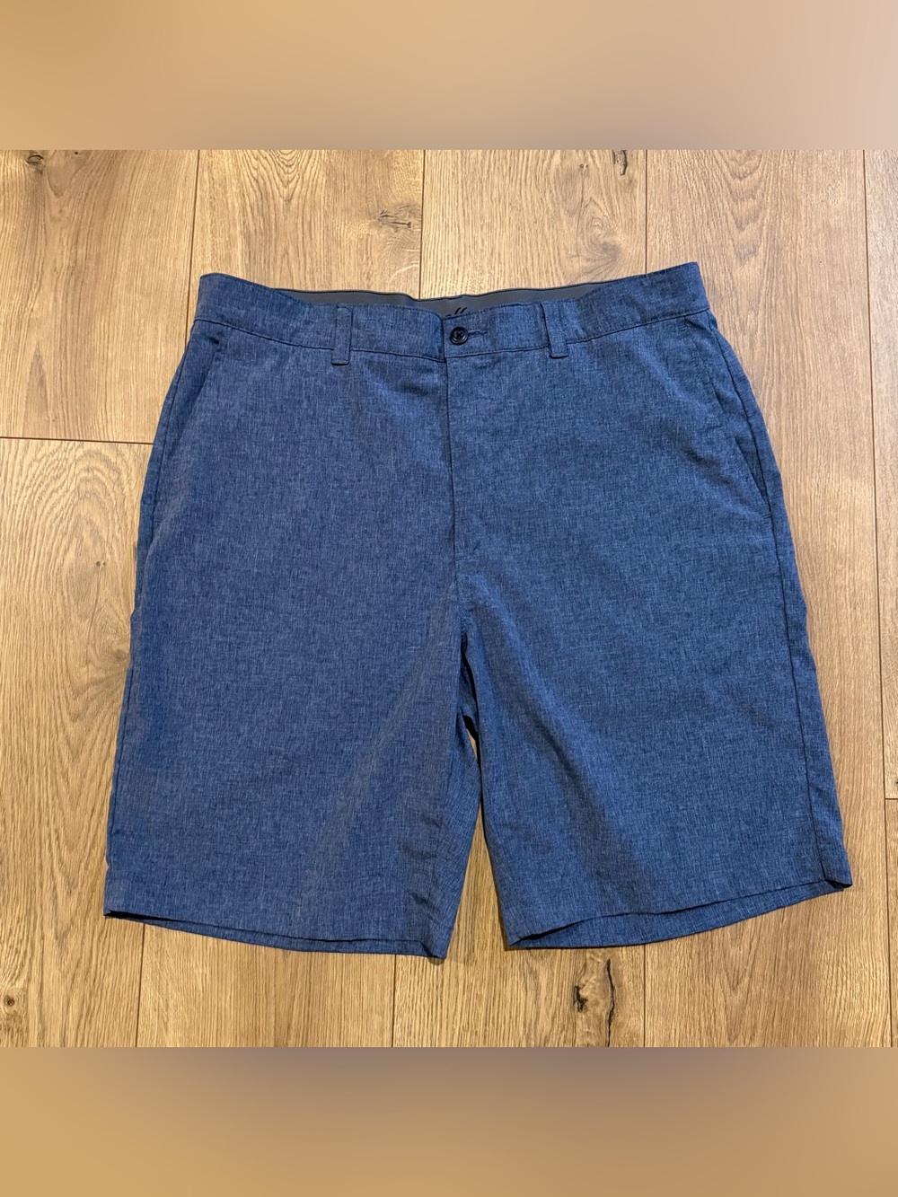 Ben Hogan Men's Heathered Navy Solid Chino Shorts Flat Front Stretch Pockets 34